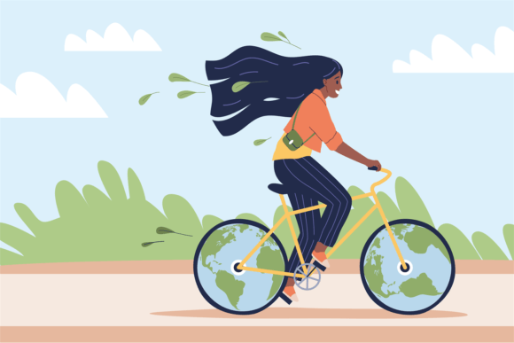 Download Eco-friendly Transport. Happy Woman Ride - Woman Collection